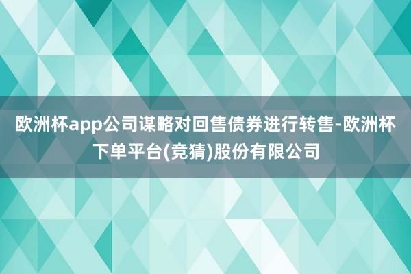 欧洲杯app公司谋略对回售债券进行转售-欧洲杯下单平台(竞猜)股份有限公司